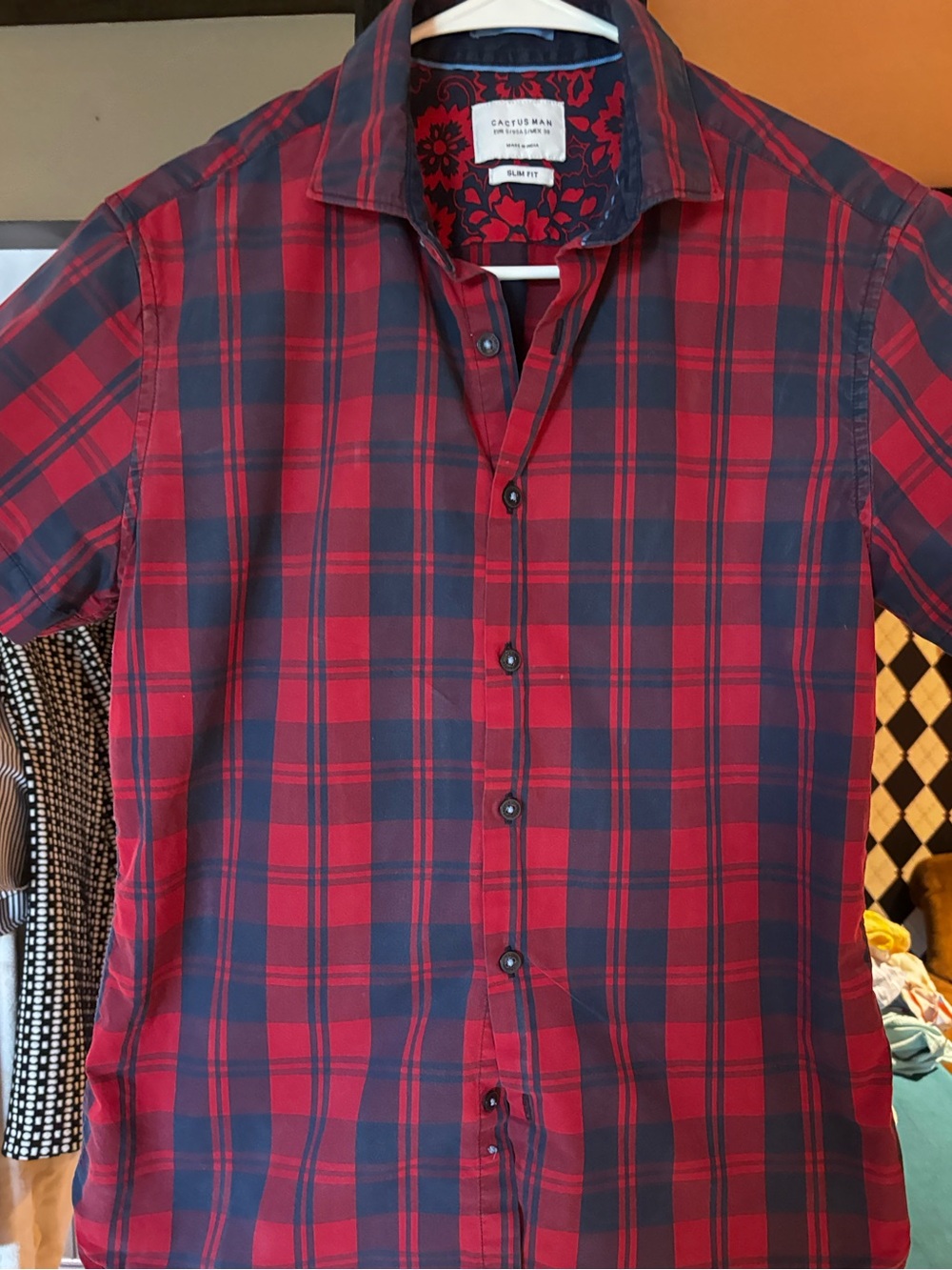 Cactus Man Slim Fit Red & Navy Plaid Button-Down Shirt